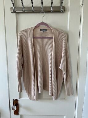 Women’s Marled Cream Knit Cardigan with Bat-Wing Sleeves & Button Detail (S)